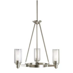 Circolo 3 Light 22 Inch Brushed Nickel Chandelier 1 Tier Small Ceiling Light In Clear Outer With Satin Etched Inner, 1 Tier Small