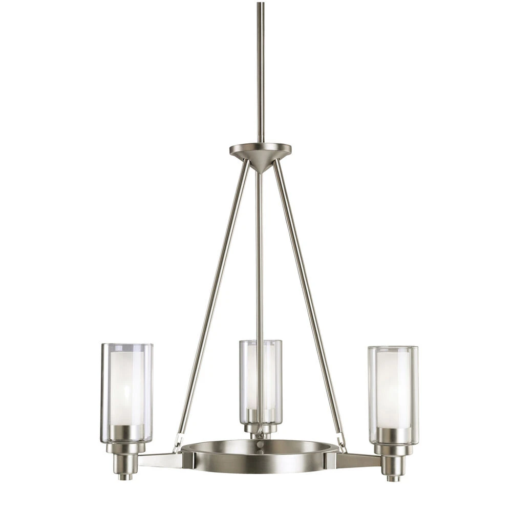 Circolo 3 Light 22 Inch Brushed Nickel Chandelier 1 Tier Small Ceiling Light In Clear Outer With Satin Etched Inner, 1 Tier Small 1 Circolo 3 Light 22 Inch Brushed Nickel Chandelier 1 Tier Small Ceiling Light In Clear Outer With Satin Etched Inner, 1 Tier Small