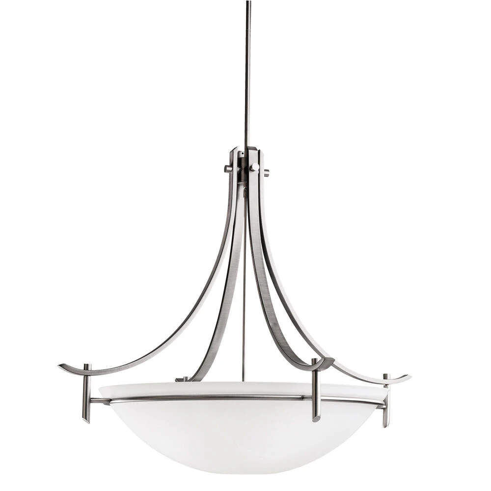 Olympia 5 Light 36 Inch Antique Pewter Inverted Pendant Large Ceiling Light In Satin Etched White Glass, Large 2 Olympia 5 Light 36 Inch Antique Pewter Inverted Pendant Large Ceiling Light In Satin Etched White Glass, Large - Image 2