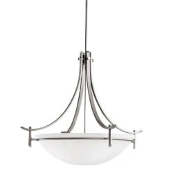Olympia 5 Light 36 Inch Antique Pewter Inverted Pendant Large Ceiling Light In Satin Etched White Glass, Large