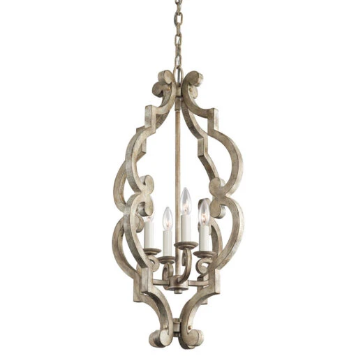 Hayman Bay 4 Light 16 Inch Distressed Antique White Large Foyer Pendants Ceiling Light, Large