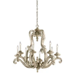 Hayman Bay 8 Light 32 Inch Distressed Antique White Chandelier 1 Tier Large Ceiling Light, 1 Tier Large