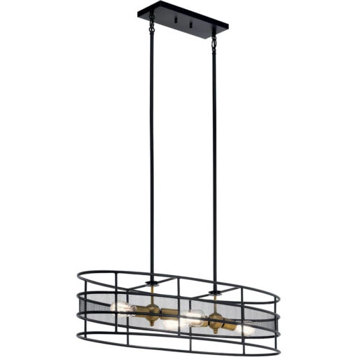 Piston 4 Light 12 Inch Black Chandelier Oval Pendant Ceiling Light, Oval
