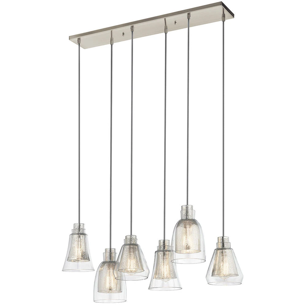 Evie 6 Light 10 Inch Brushed Nickel Chandelier Linear (Double) Ceiling Light, Double 1 Evie 6 Light 10 Inch Brushed Nickel Chandelier Linear (Double) Ceiling Light, Double