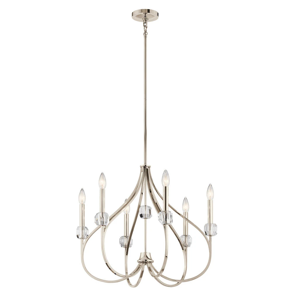 Eloise 6 Light 24 Inch Polished Nickel Chandelier 1 Tier Medium Ceiling Light, Medium 1 Eloise 6 Light 24 Inch Polished Nickel Chandelier 1 Tier Medium Ceiling Light, Medium