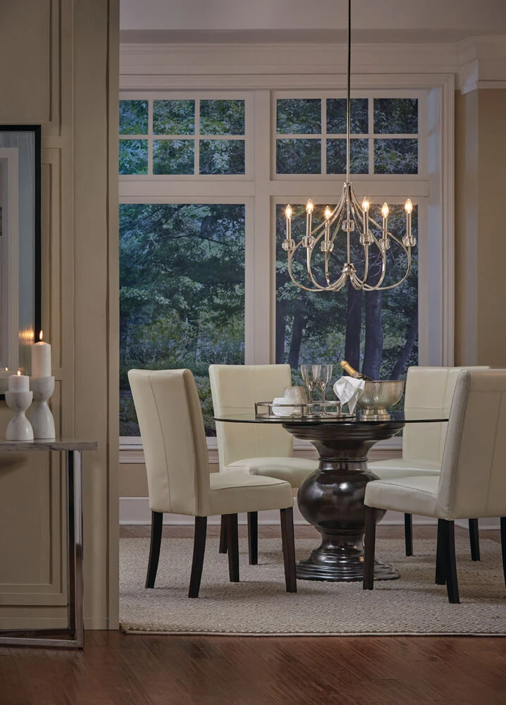 Eloise 6 Light 24 Inch Polished Nickel Chandelier 1 Tier Medium Ceiling Light, Medium 2 Eloise 6 Light 24 Inch Polished Nickel Chandelier 1 Tier Medium Ceiling Light, Medium - Image 2