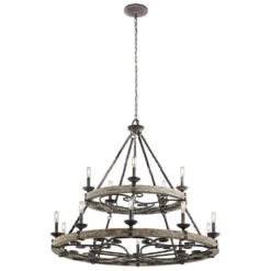 Taulbee 15 Light 44 Inch Weathered Zinc Chandelier 2 Tier Large Ceiling Light, 2 Tier