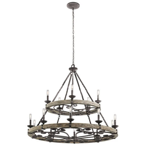 Taulbee 15 Light 44 Inch Weathered Zinc Chandelier 2 Tier Large Ceiling Light, 2 Tier