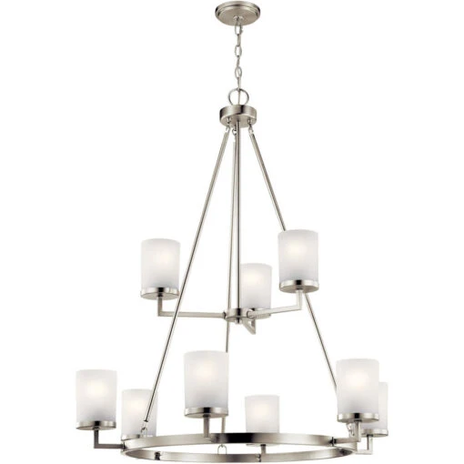 Daimlen 9 Light 34 Inch Brushed Nickel Chandelier 1 Tier Large Ceiling Light, Large