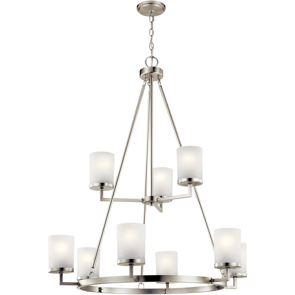 Daimlen 9 Light 34 Inch Brushed Nickel Chandelier 1 Tier Large Ceiling Light, Large 1 Daimlen 9 Light 34 Inch Brushed Nickel Chandelier 1 Tier Large Ceiling Light, Large