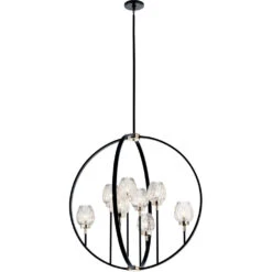 Moyra 8 Light 36 Inch Black Chandelier 1 Tier Large Ceiling Light, Large