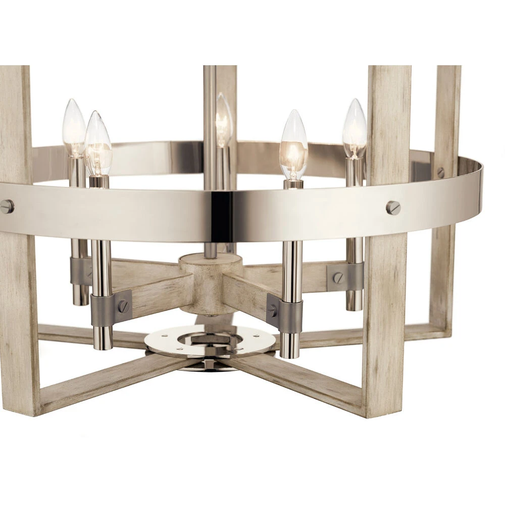 Peyton 5 Light 26 Inch White Washed Wood Chandelier 1 Tier Medium Ceiling Light, Medium 2 Peyton 5 Light 26 Inch White Washed Wood Chandelier 1 Tier Medium Ceiling Light, Medium - Image 2