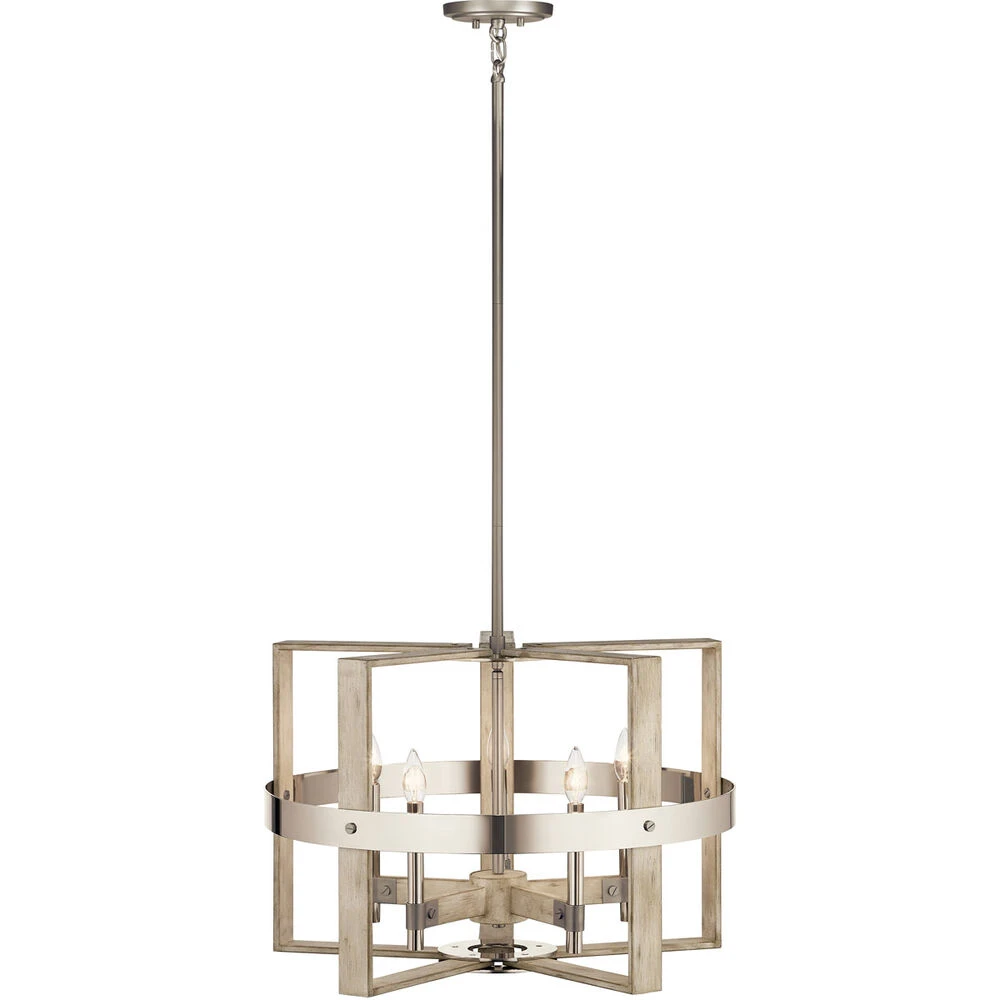 Peyton 5 Light 26 Inch White Washed Wood Chandelier 1 Tier Medium Ceiling Light, Medium 3 Peyton 5 Light 26 Inch White Washed Wood Chandelier 1 Tier Medium Ceiling Light, Medium - Image 3