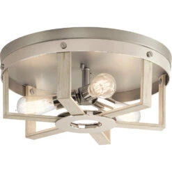 Peyton 3 Light 16 Inch White Washed Wood Flush Mount Light Ceiling Light