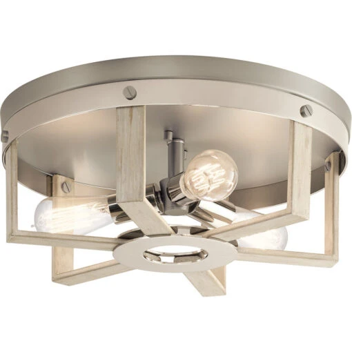 Peyton 3 Light 16 Inch White Washed Wood Flush Mount Light Ceiling Light