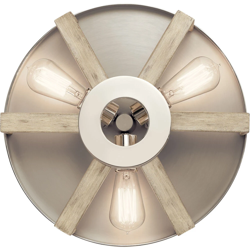 Peyton 3 Light 16 Inch White Washed Wood Flush Mount Light Ceiling Light 2 Peyton 3 Light 16 Inch White Washed Wood Flush Mount Light Ceiling Light - Image 2
