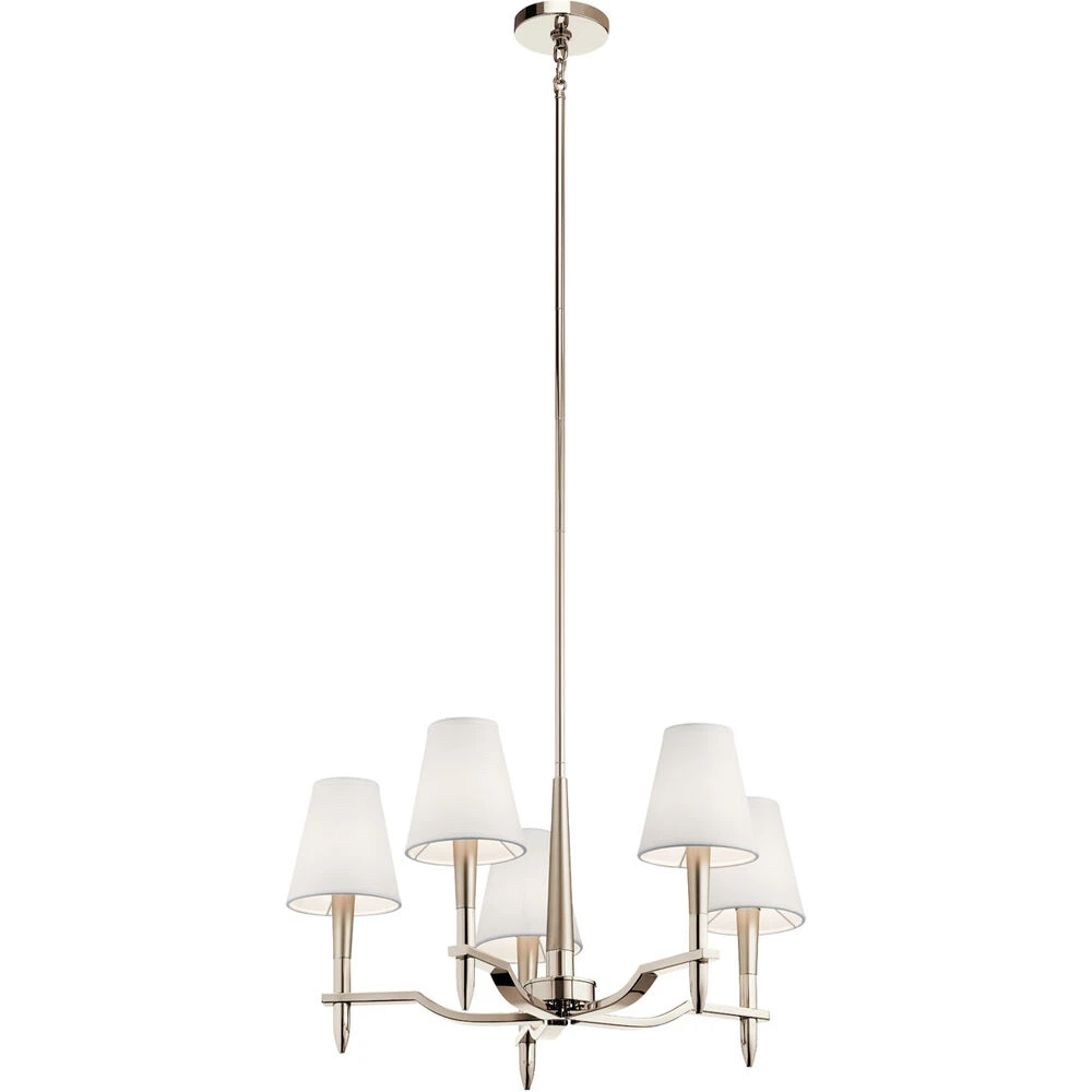 Kinsey 5 Light 27 Inch Polished Nickel Chandelier 1 Tier Medium Ceiling Light, Medium 1 Kinsey 5 Light 27 Inch Polished Nickel Chandelier 1 Tier Medium Ceiling Light, Medium