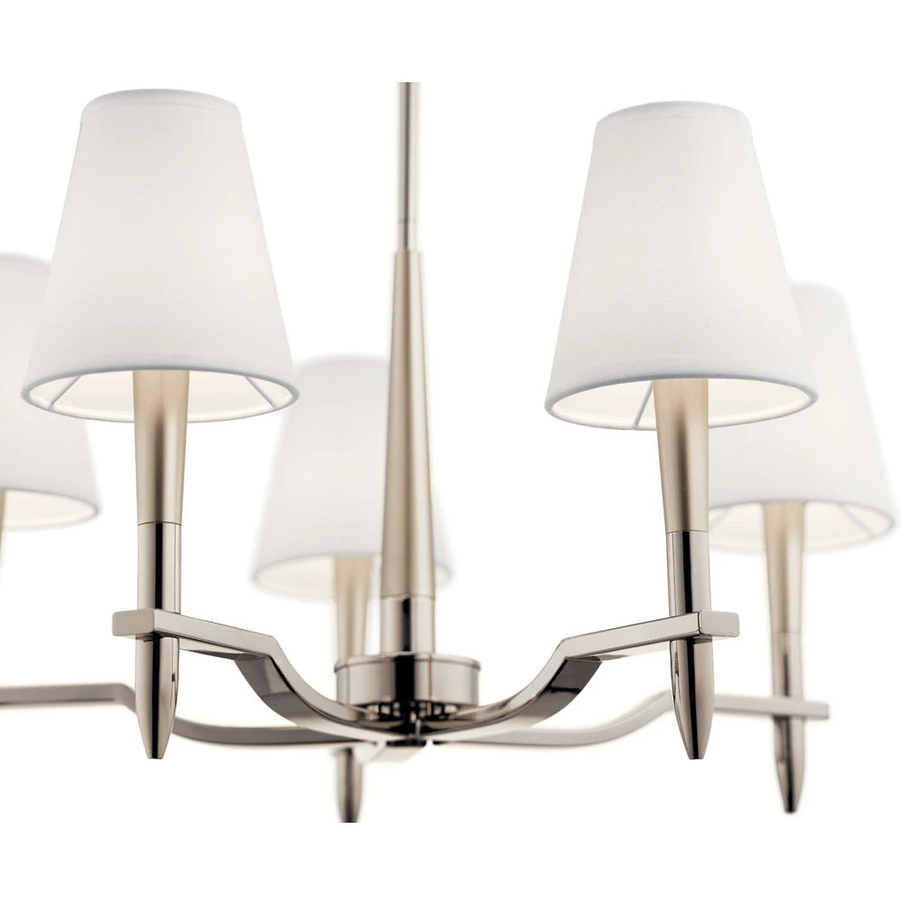 Kinsey 5 Light 27 Inch Polished Nickel Chandelier 1 Tier Medium Ceiling Light, Medium 2 Kinsey 5 Light 27 Inch Polished Nickel Chandelier 1 Tier Medium Ceiling Light, Medium - Image 2