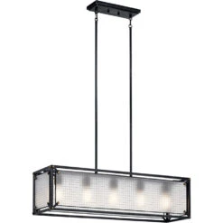 Steel 5 Light 11 Inch Distressed Black Chandelier Linear (Single) Ceiling Light, Single