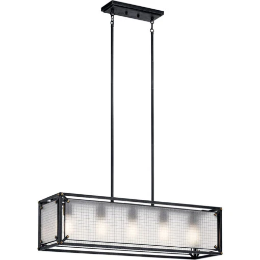 Steel 5 Light 11 Inch Distressed Black Chandelier Linear (Single) Ceiling Light, Single