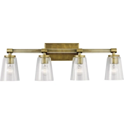 Audrea 4 Light 30 Inch Natural Brass Wall Mt Bath 4 Arm Wall Light
