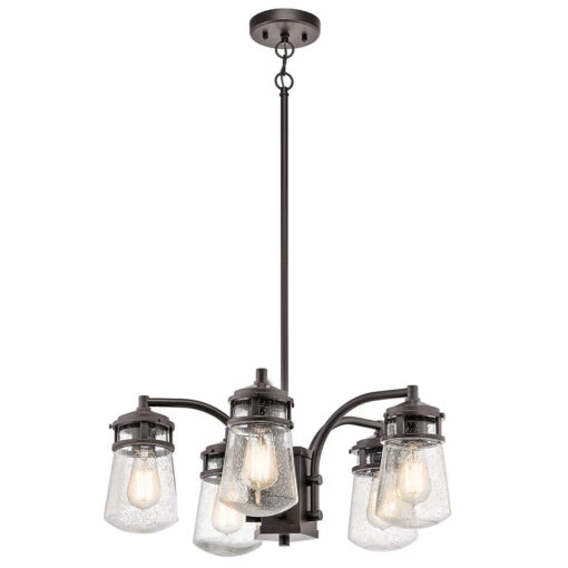 Lyndon 5 Light 24 Inch Architectural Bronze Outdoor Chandelier