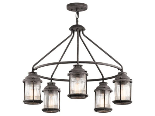 Ashland Bay 5 Light 26 Inch Weathered Zinc Outdoor Chandelier