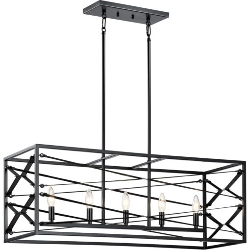 Sevan 5 Light 13 Inch Black Chandelier Linear (Single) Ceiling Light