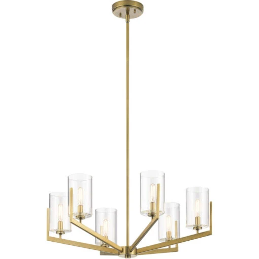 Nye 6 Light 28 Inch Brushed Natural Brass Chandelier 1 Tier Medium Ceiling Light, 1 Tier Medium