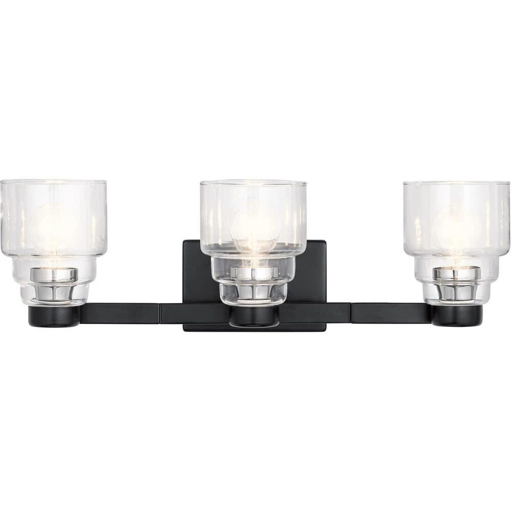 Vionnet 3 Light 24 Inch Black Wall Mt Bath 3 Arm Wall Light In Clear 2 Vionnet 3 Light 24 Inch Black Wall Mt Bath 3 Arm Wall Light In Clear - Image 2