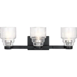 Vionnet 3 Light 24 Inch Black Wall Mt Bath 3 Arm Wall Light In Clear