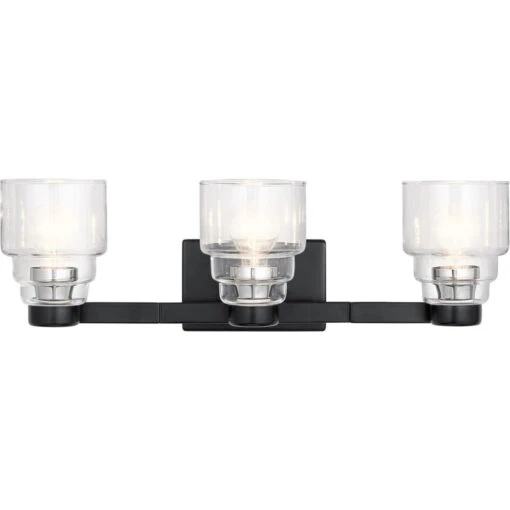 Vionnet 3 Light 24 Inch Black Wall Mt Bath 3 Arm Wall Light In Clear