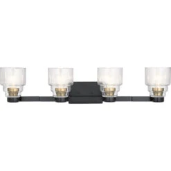 Vionnet 4 Light 34 Inch Black Wall Mt Bath 4 Arm Wall Light In Clear
