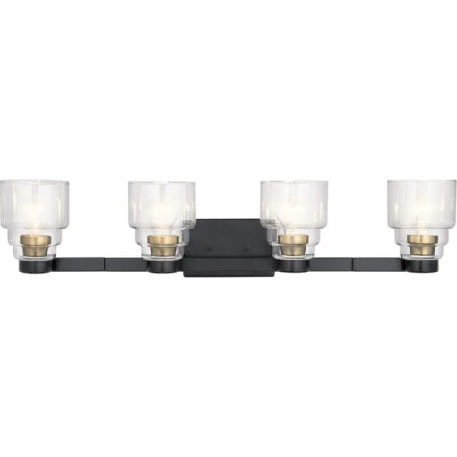 Vionnet 4 Light 34 Inch Black Wall Mt Bath 4 Arm Wall Light In Clear