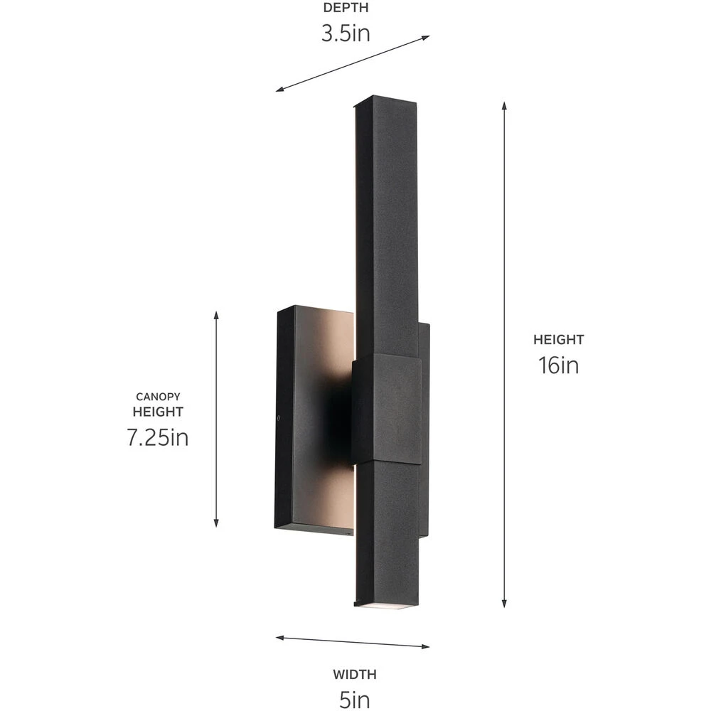 Nocar LED 16 Inch Black Textured Outdoor Wall, Small 3 Nocar LED 16 Inch Black Textured Outdoor Wall, Small - Image 3