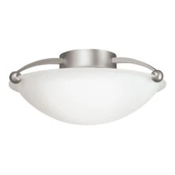 Independence 2 Light 15 Inch Brushed Nickel Semi Flush Light Ceiling Light In Etched White
