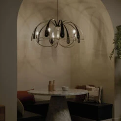 Petal LED 42.5 Inch Champange Bronze With Black Or White Chandelier Ceiling Light 26 Petal LED 42.5 Inch Champange Bronze With Black Or White Chandelier Ceiling Light -Lighting Promotional Store dining20room petal 52573cpzbk overall night 1b