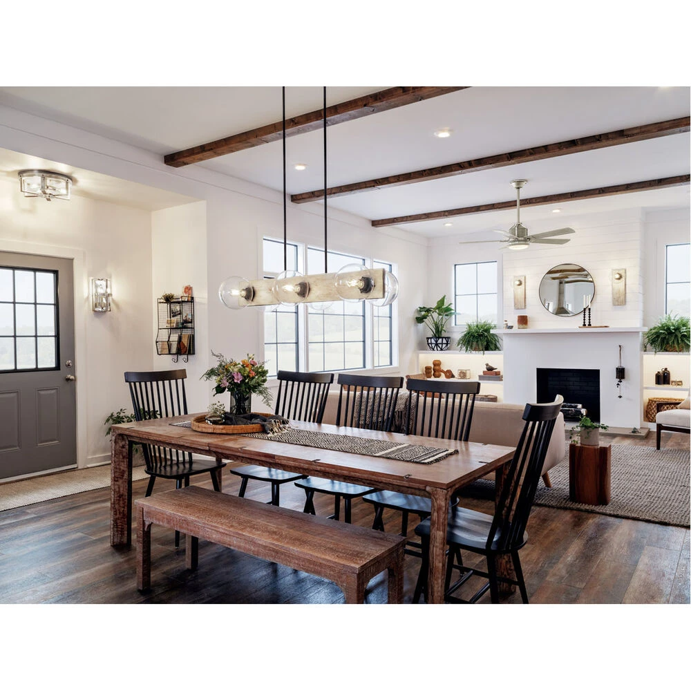 Marquee 6 Light 18 Inch White Washed Wood Chandelier Linear (Single) Ceiling Light, Single 2 Marquee 6 Light 18 Inch White Washed Wood Chandelier Linear (Single) Ceiling Light, Single - Image 2