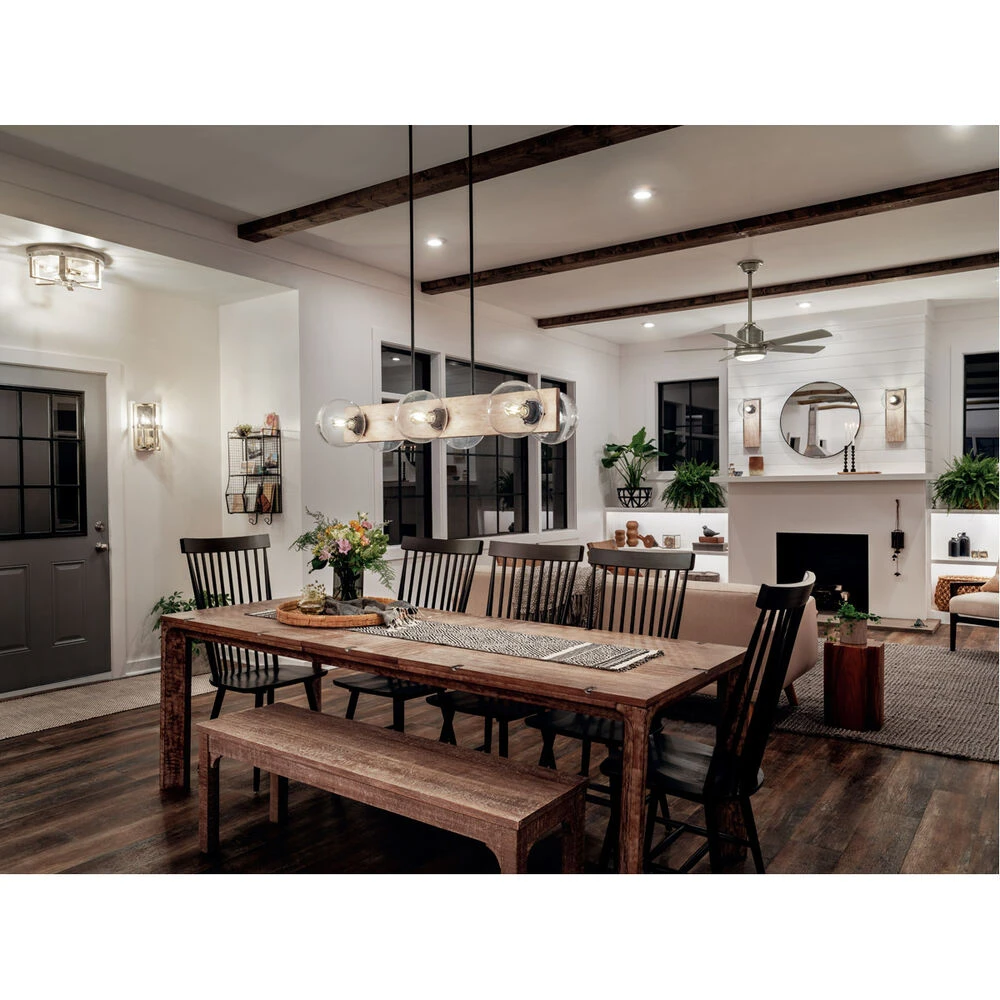 Marquee 6 Light 18 Inch White Washed Wood Chandelier Linear (Single) Ceiling Light, Single 3 Marquee 6 Light 18 Inch White Washed Wood Chandelier Linear (Single) Ceiling Light, Single - Image 3