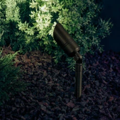 Independence 12 35.00 Watt Centennial Brass Landscape 12V Accent -Lighting Promotional Store exterior landscape accent1lt 15475cbr night 1b