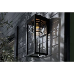 Hone 1 Light 18 Inch Black Textured Outdoor Wall, Medium 28 Hone 1 Light 18 Inch Black Textured Outdoor Wall, Medium -Lighting Promotional Store patio hone 59138bkt detail dusk 1a sconce